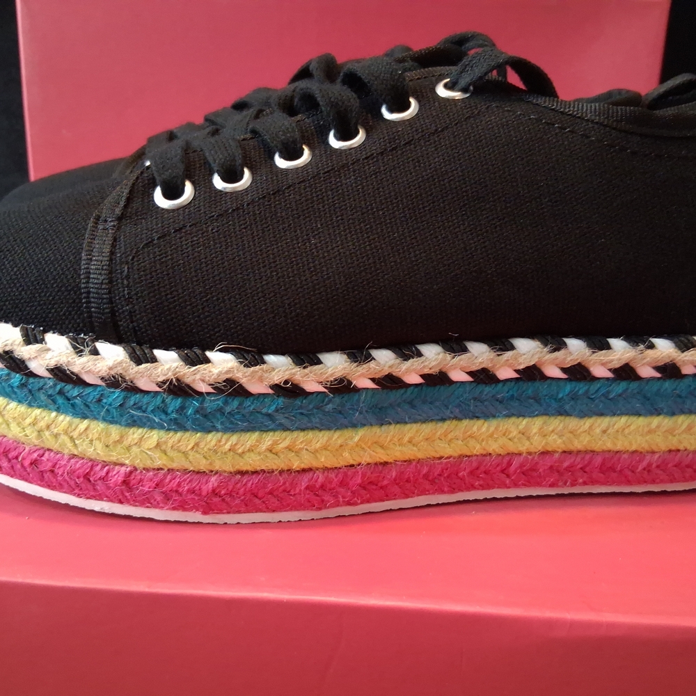 Betsey Johnson Black and Multicolor Platform Sneakers - Picture 2 of 6